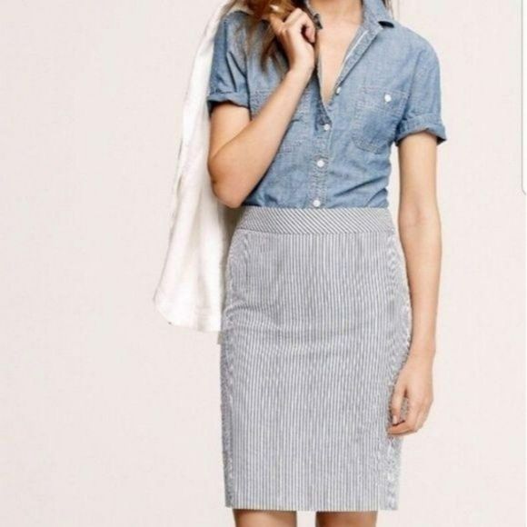 J. CREW‎ SeerSucker striped blue Pencil 00 XS Skirt - Picture 1 of 7